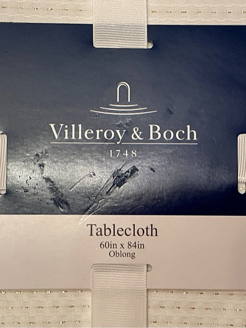 Villeroy & Boch White with Gold Metallic Thread Design  60” x 84” Tablecloth